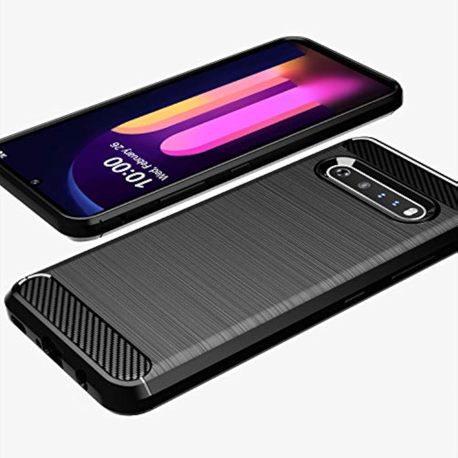 For Lg V60 Thinq Case,Lg V60 Case Shock-Absorption Flexible Tpu Rubber Full-Body Protective Phone Cover For Lg V60 Thinq(Black)