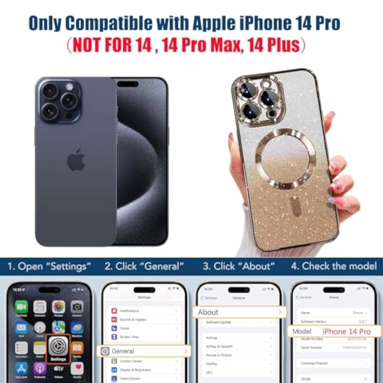 Compatible With Iphone 14 Pro Magnetic Glitter Case With Camera Lens Protector Full Protection Case Compatible With Magsafe Elegant Anti-Scratch Case Cover For Iphone 14 Pro Gold