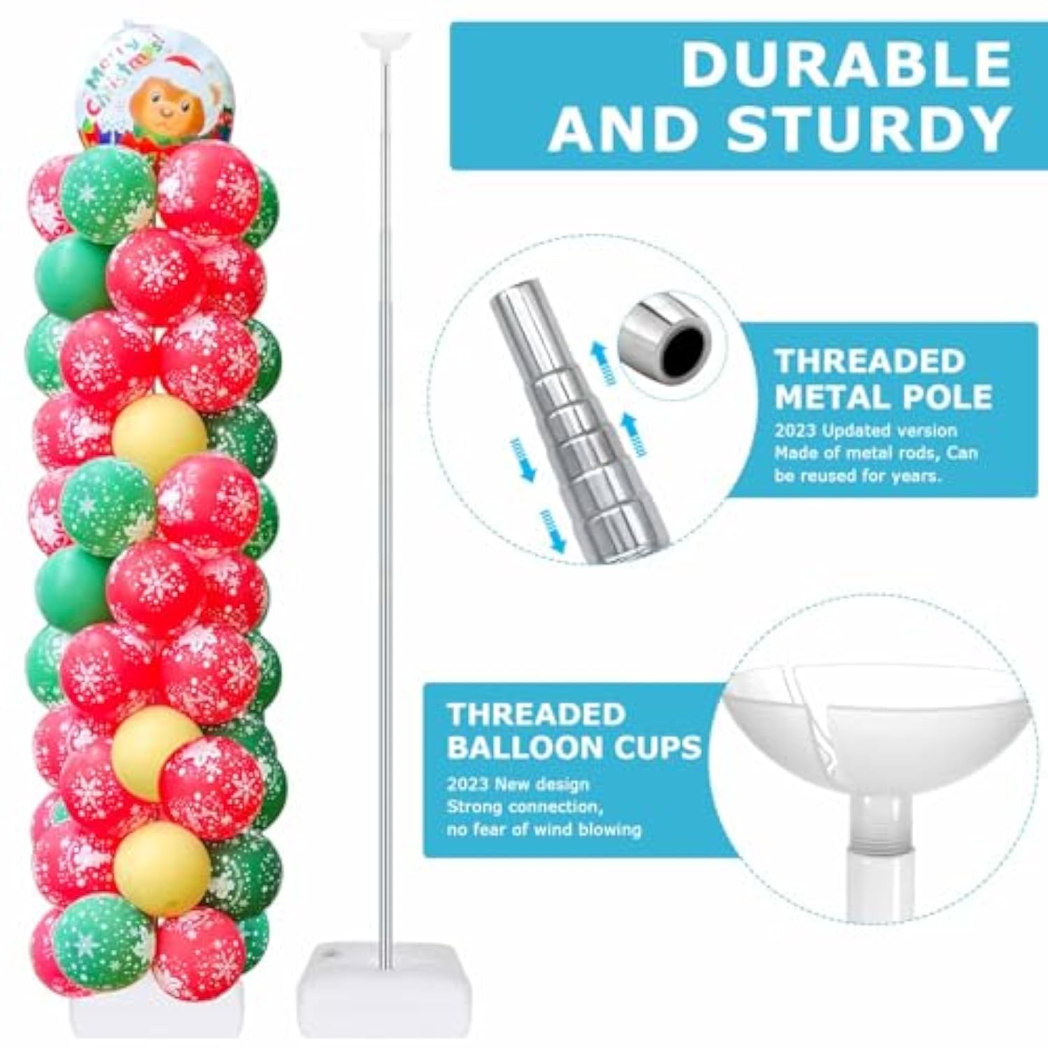 2 Set Balloon Column Stand Kit For Floor, 2025 Updated Balloon Tower Stand Kit With Heavy Base, Adjustable Metal Balloon Stand For Party Decoration