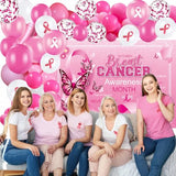 Breast Cancer Awareness Party Decorations Pink Ribbon Balloon Garland Arch Set with Breast Cancer Awareness Backdrop Banner for October Breast Cancer Prevention Survivor Charity Activities Decorations