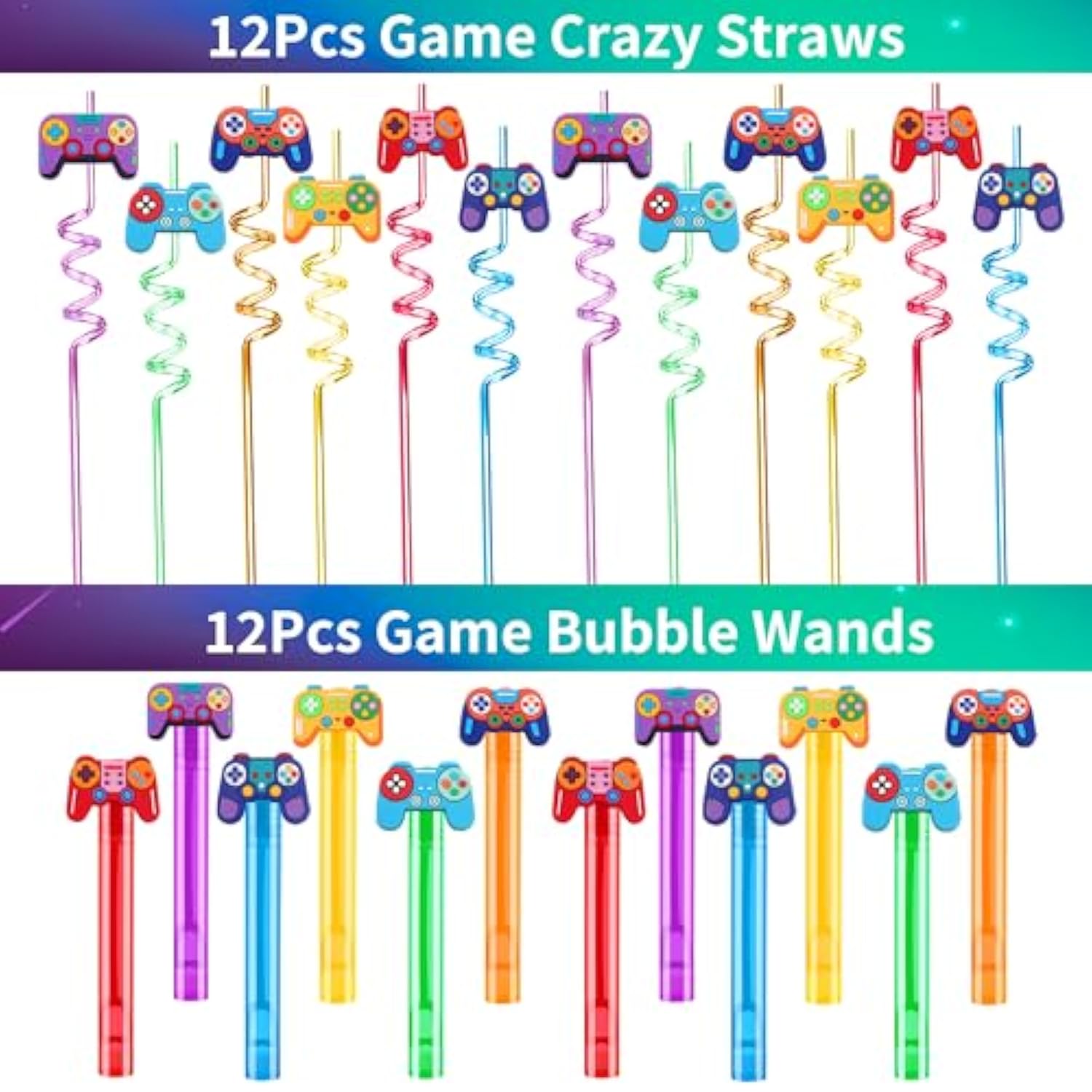 320Pcs Video Game Party Favors For Kids-Including Goodie Bags, Glasses, Straws, Bubble Wands, Stickers, Cake Toppers, Tattoos & More-Perfect For Theme Party Decorations & Piñata Fillers
