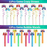 320Pcs Video Game Party Favors For Kids-Including Goodie Bags, Glasses, Straws, Bubble Wands, Stickers, Cake Toppers, Tattoos & More-Perfect For Theme Party Decorations & Piñata Fillers