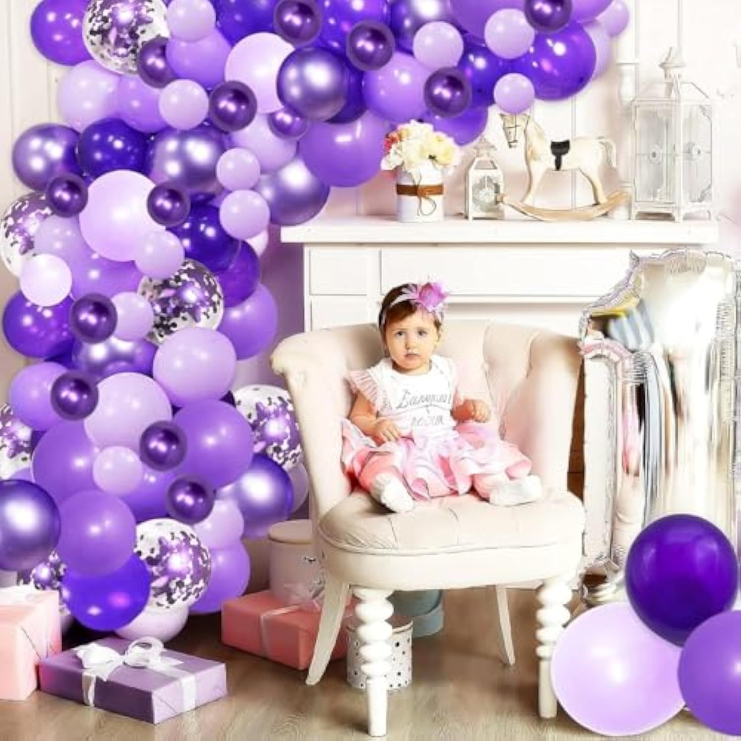 Purple Shades Balloons Garland Arch Kit-116Pcs 5"/10"/ 12" Dark Pastel Light Metallic Confetti Purple Balloons Arch Set For Wedding Birthday Baby Shower Graduation Party Decorations