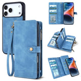 Leather Wallet Case for iPhone 17 Pro with 11 Card Holders, Sky Blue