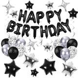 56Pcs Silver Black Happy Birthday Banner & Balloons Party Decorations (Black)