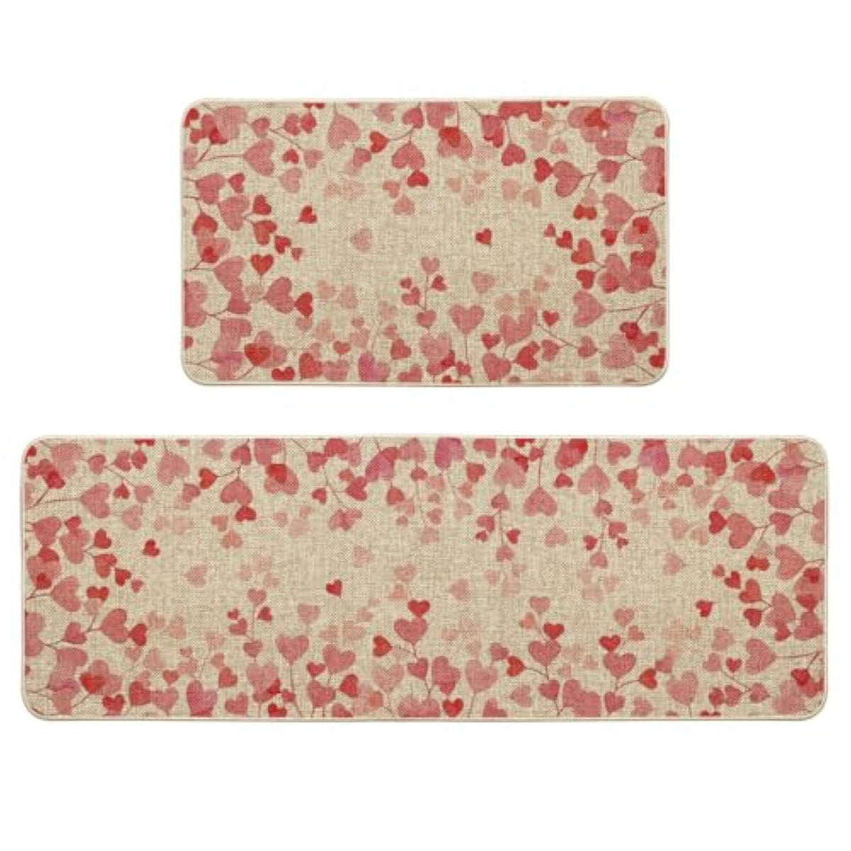 Pink Love Heart Valentines Kitchen Mats Set Of 2, Home Decor Low-Profile Kitchen Rugs For Floor - 17X29 And 17X47 Inch