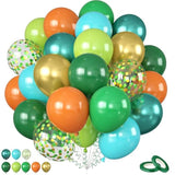 Dinosaur Balloons, 12 Inch Dark Green Teal And Orange Balloons, Metallic Gold Fruit Green Gold Confetti Balloon With Ribbons For Boys Baby Shower Jungle Safari Birthday Party Decorations
