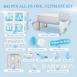 Baby Shower Decorations For Boy - All-In-One Inclusive Baby Boy Shower Blue Decorations Jumbo 165 Pcs Set - Welcome First Birthday Photo Shoot Decor Balloons Arch Boxes With Letters Kit
