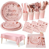 Birthday Party Tableware, 161 Pieces Pink And Rosegold Party Supplies, Party Dinnerware Sets Include Paper Plates Napkins Cups Silverware, For Shower Engagement Parties Decoration -20 Serves