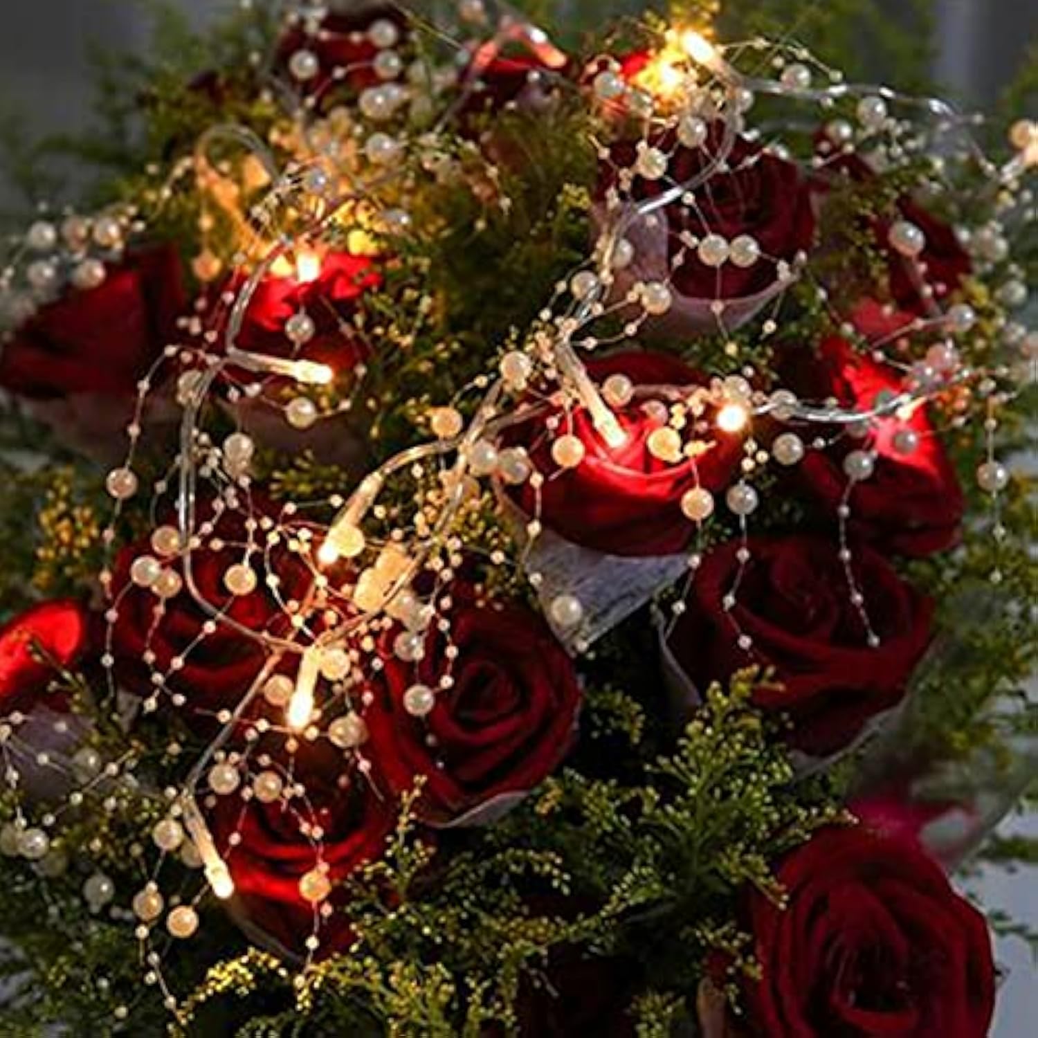 13Ft Christmas White Pearl String Lights 40Led Lighted Berry Beaded Garland Festive Indoor Xmas Decoration Warm Lights F