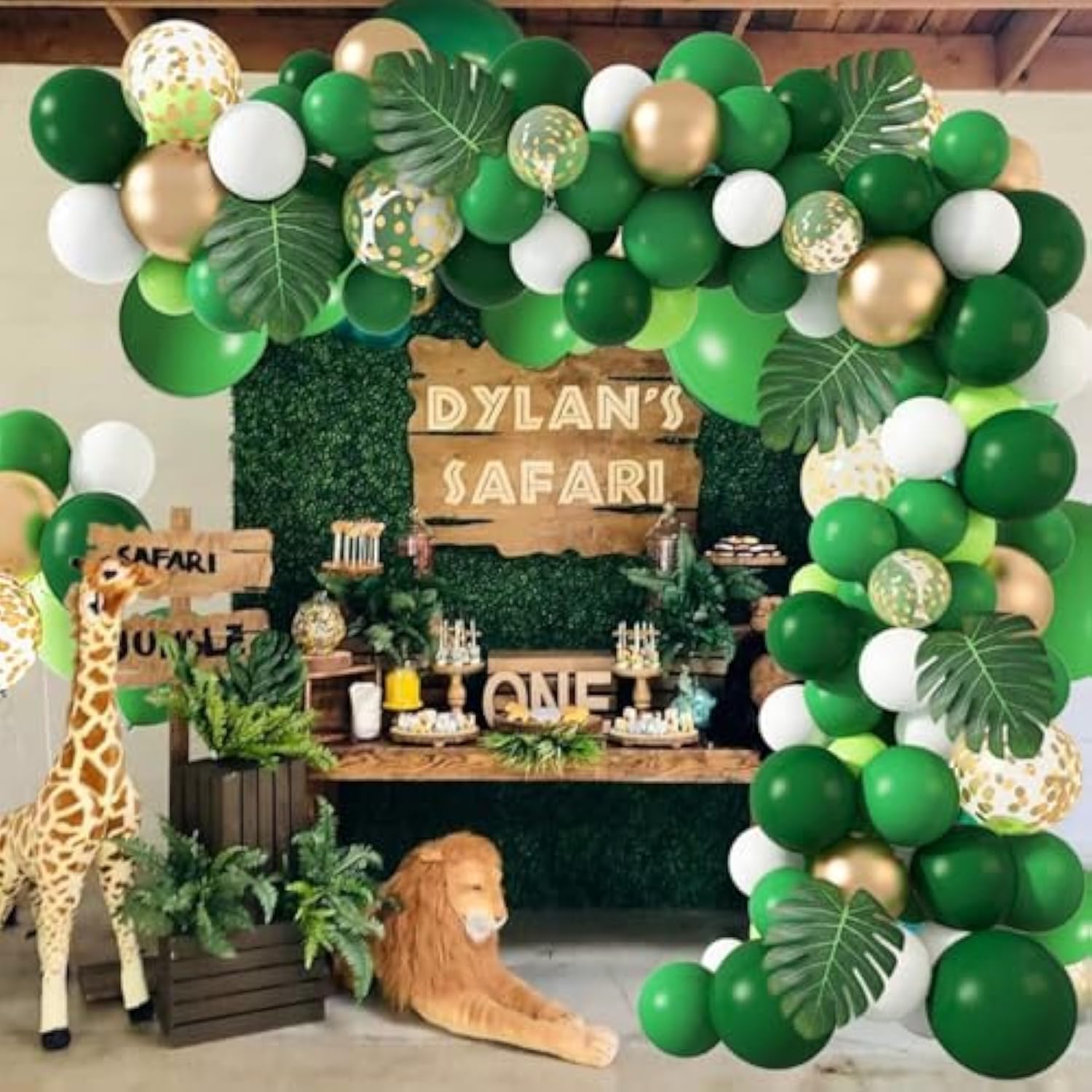 Green Balloons Garland Arch Kit, 130Pcs Green Jungle Party Balloons, Green White And Gold Latex Balloon For Patrick'S Day Jungle Forest Themed Birthday Party Decorations