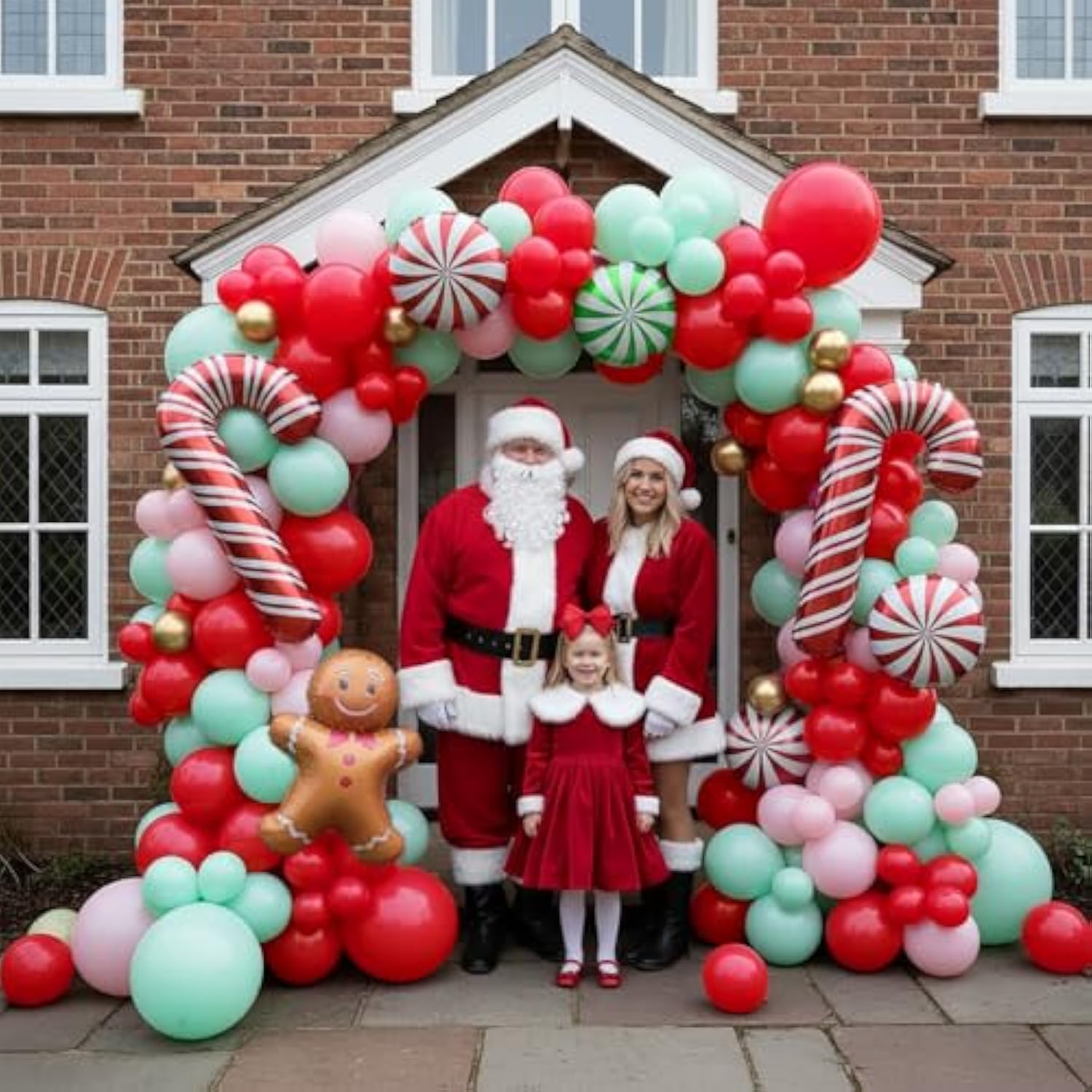 Christmas Balloon Garland Kit with Green, Pink, Red, and Foil Candy Balloons