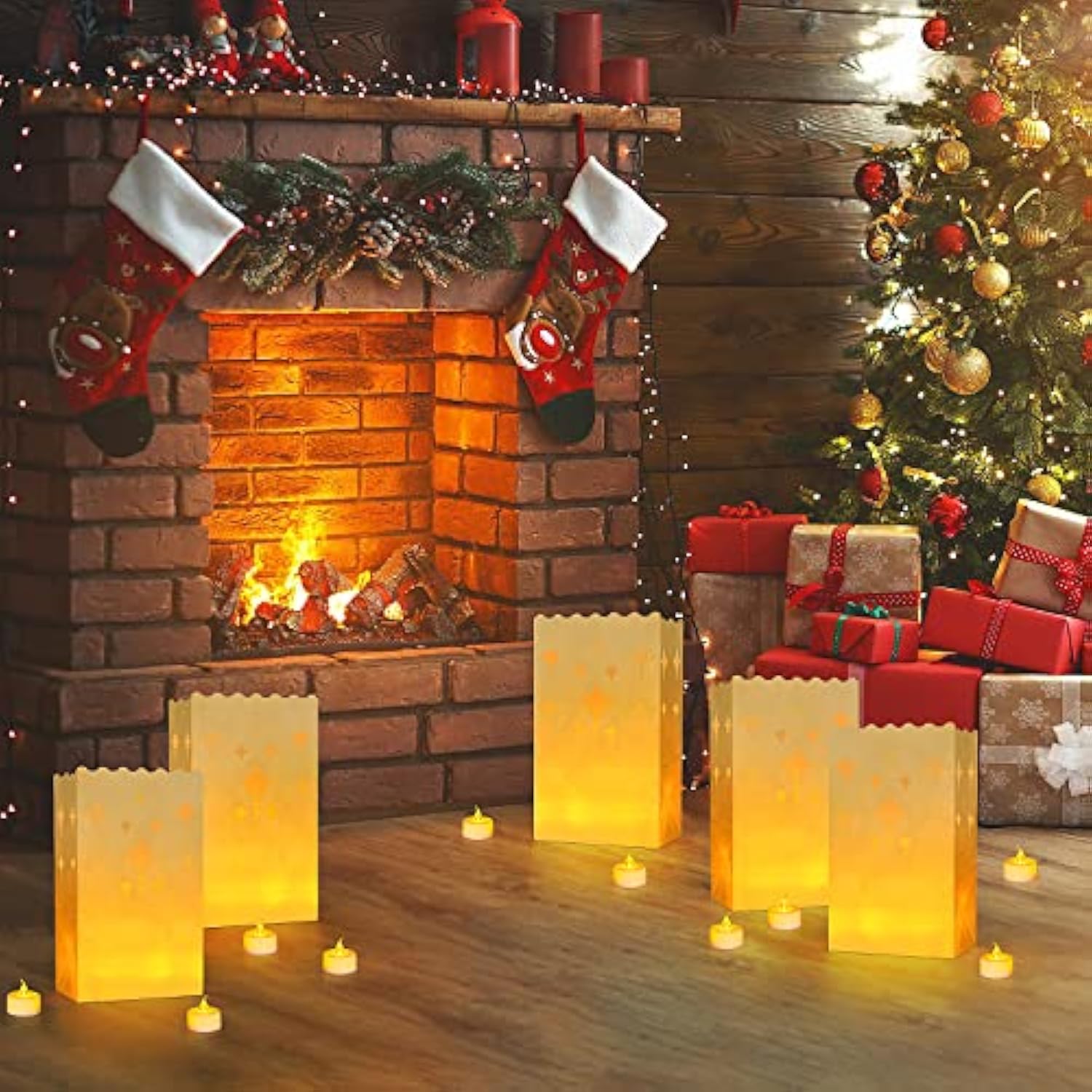 30 Pcs Luminary Bags With 30 Pcs Flameless Candles Flickering Tea Lights Candles Battery Operated Led Tea Lights For Wedding Party Valentine'S Day, Christmas Decoration - Meteor