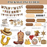 120-Pcs Western Cowboy Party Decor Banners, Swirls & Balloons