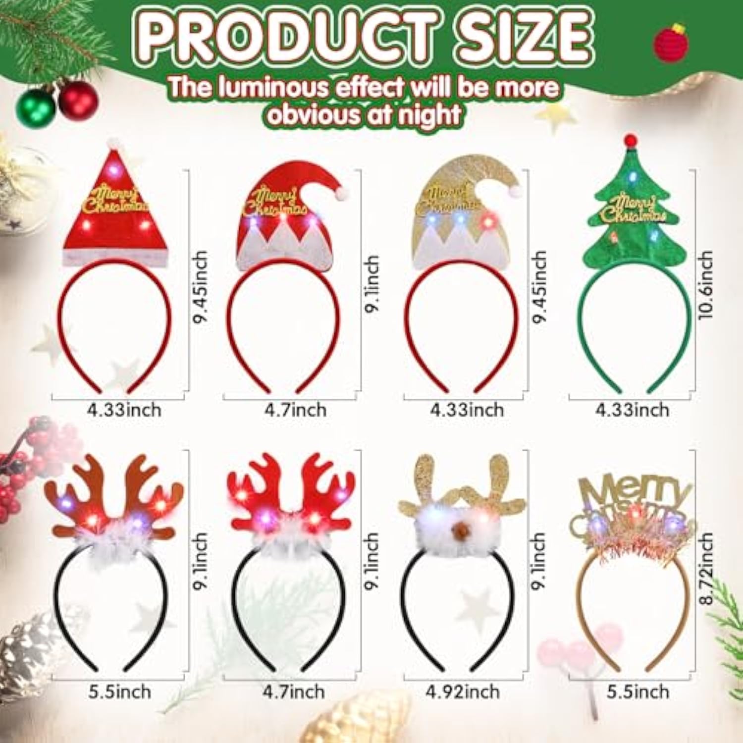40pcs Light Up Christmas Headbands Glasses Wristbands Glow Party Favors