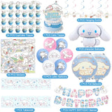 Cinnamoroll Birthday Decorations, 101Pieces Party Supplies Set Include Banner, Balloons, Stickers, Hanging Swirls, Cake Cupcake Toppers, Tablecloth For Kids Cinnamoroll Theme Party