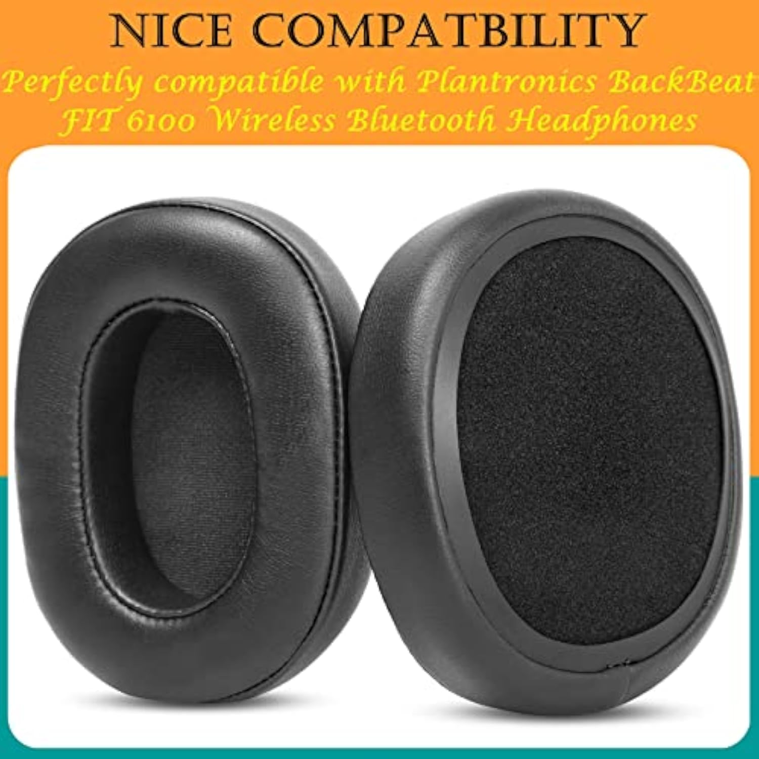 Fit6100 Ear Pads Ear Cushions Replacement Compatible With Plantronics Backbeat Fit 6100 Wireless Bluetooth Headphone Protein Leather Earpads
