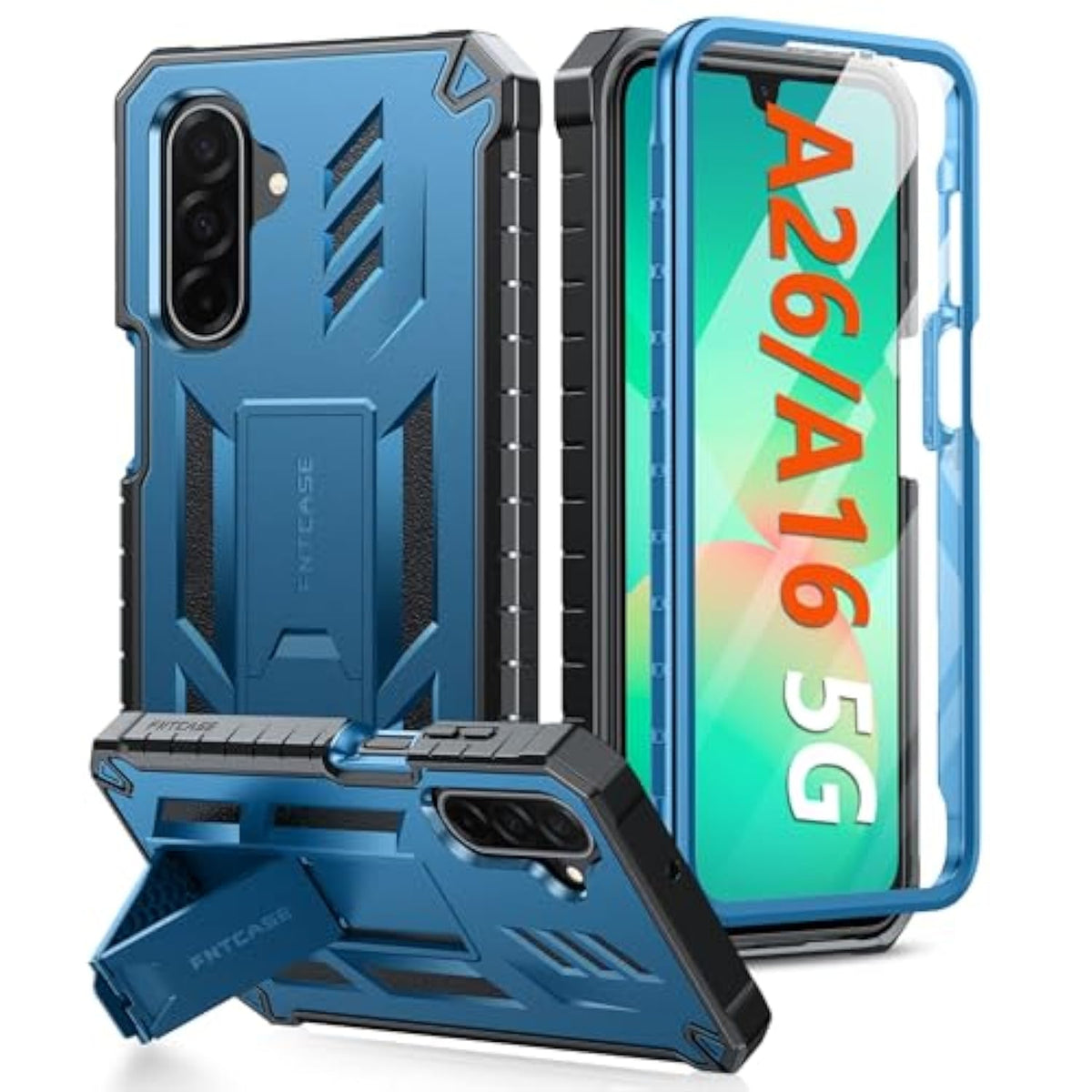For Samsung Galaxy A26-5G Case: For Galaxy A16-5G Case Military Grade Drop Proof Protection Mobile Cover With Kickstand | Matte Textured Rugged Shockproof Protective Sturdy Phone Case - Blue