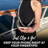 Clip And Go Phone Chain With Pouch (White - Gold Pouch) – Stylish Phone Lanyard Crossbody With Wallet For Women, Hands-Free Carrying And Adjustable Crossbody Chain Strap