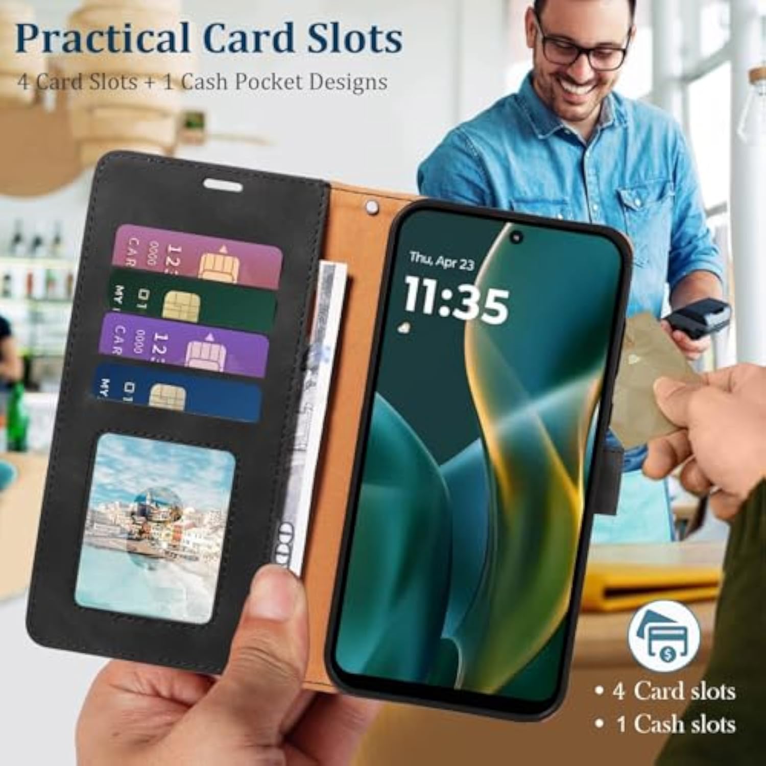 RFID Flip Wallet Case for Moto G 2026/2025 and G Play 2026, Black