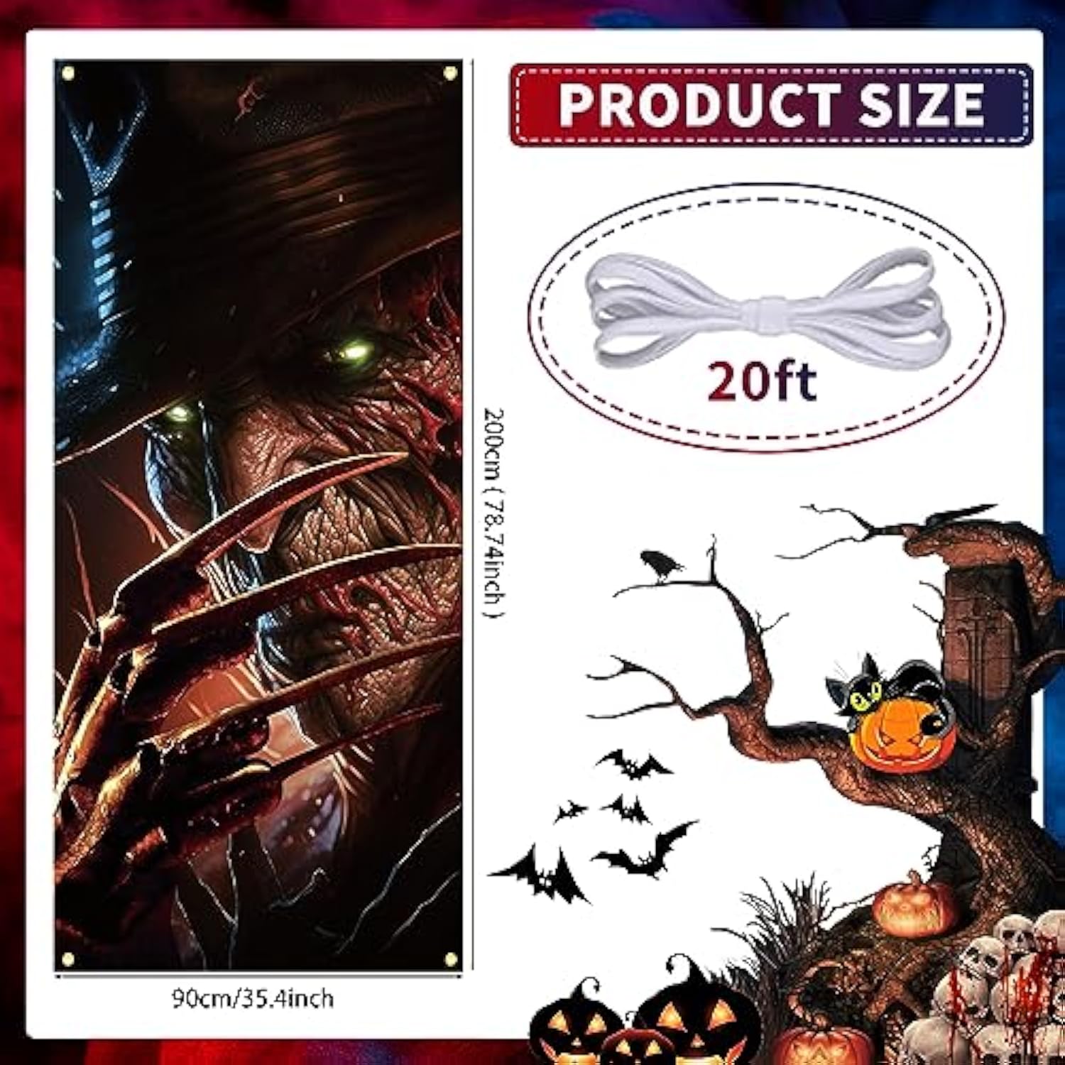 Scary Halloween Banner Classic Horror Movie Character Door Cover Backdrop Party Decor