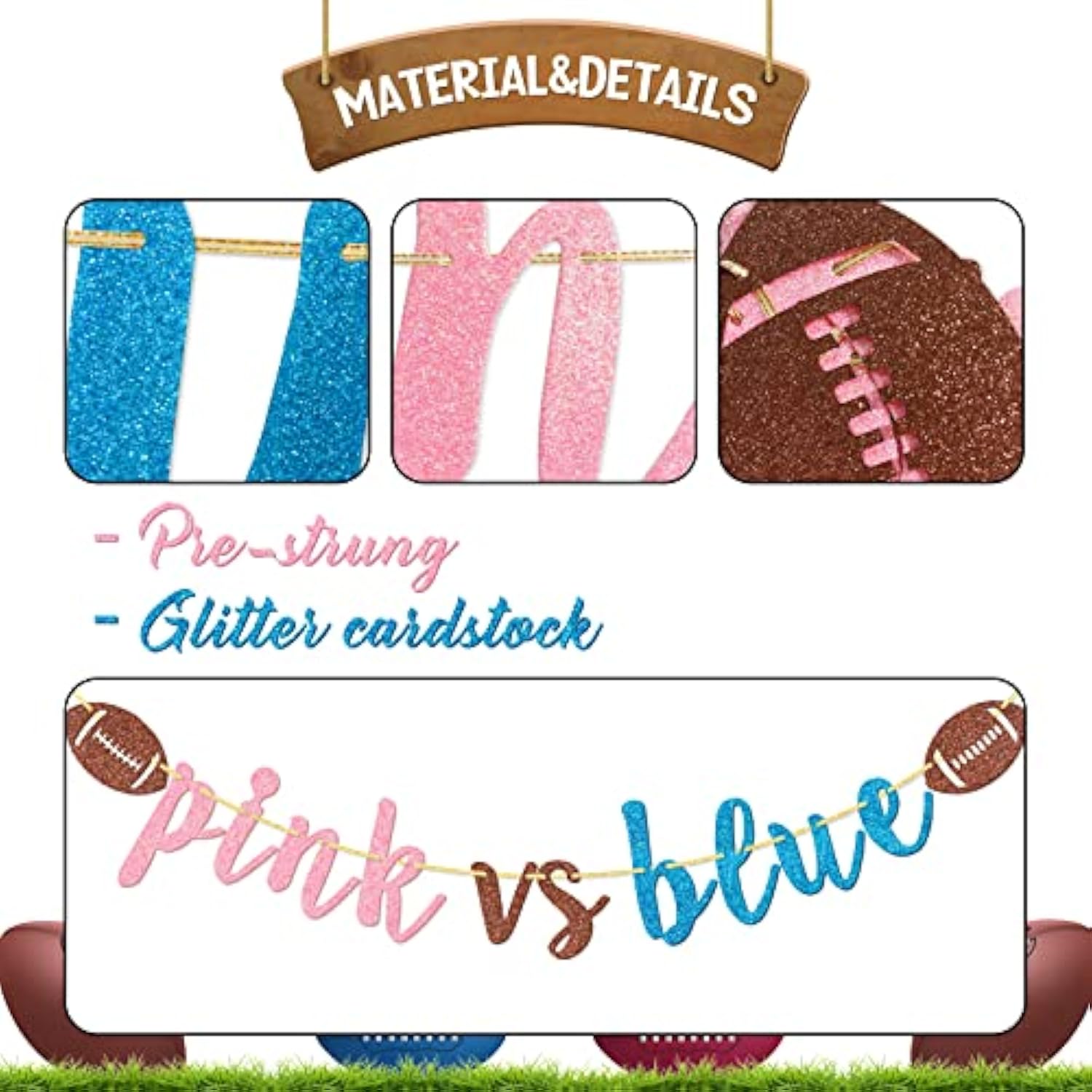 Pink Vs Blue Football Banner, Pre-Strung Football Gender Reveal Party Banner, Baby Shower Decorations