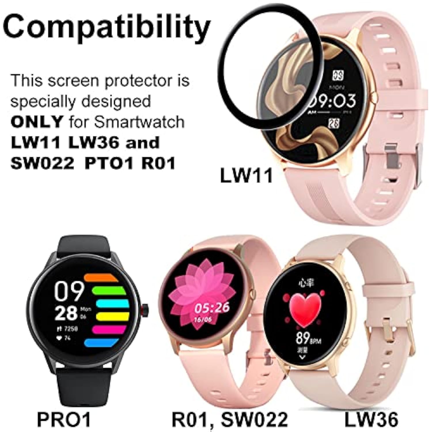 3D Screen Protector Compatible With Agptek Lw11 Smartwatch, Round 1.28Inch, 3-Pack