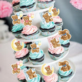 30Pcs Bear Gender Reveal Decorations Cupcake Toppers Bear Gender Reveal Cake Decorations Boy Girl Twins Baby Shower
