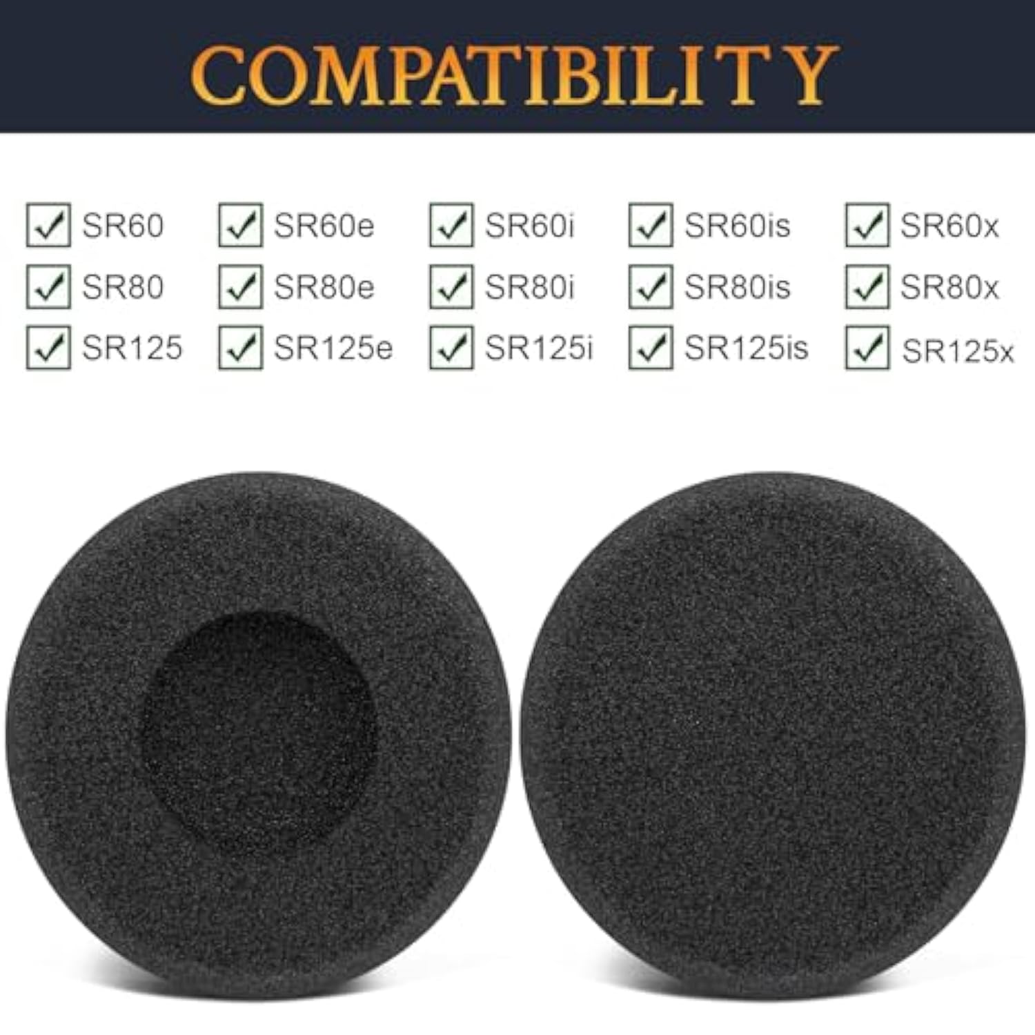Earpads For Grado Sr60/Sr60E/Sr60I/Sr60Is/Sr60X, Sr80/Sr80E/Sr80I/Sr80Is/Sr80X, Sr125/Sr125E/Sr125I/Sr125Is/Sr125X, Soft Sponge Ear Pads Cushions With High-Density Foam - Black