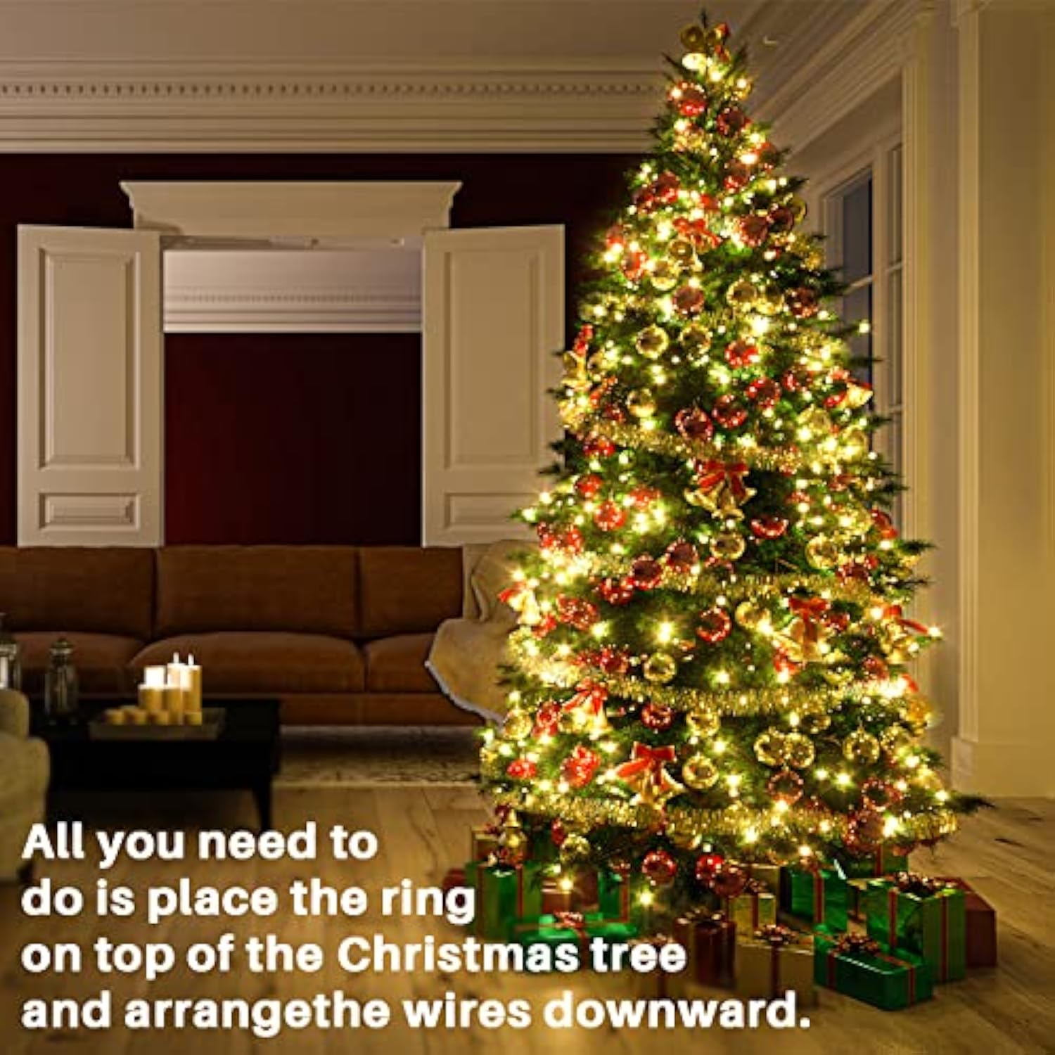 Christmas Tree Lights With Ring,8.2Ft 16 Line 448 Led Green Wire Fairy Waterfall String Lights Plug In,Icicle Twinkle Li