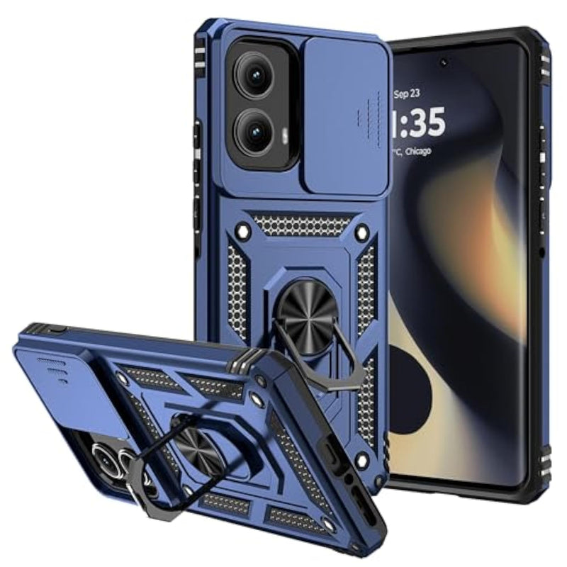 For Motorola Edge 2024 Case,With Camera Cover,[Military Grade] 16Ft.Drop Tested Cover With Magnetic Kickstand Car Mount Protective Case For Moto Edge 2024, Blue