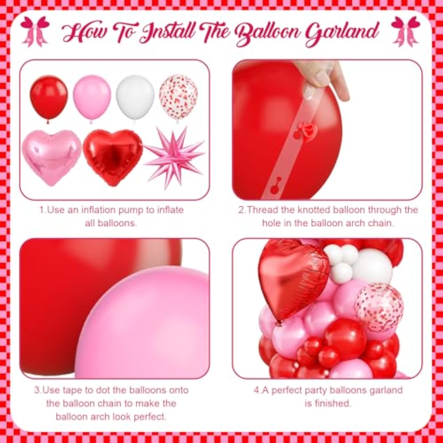 Pink Balloon Garland Arch Kit,Red Pink White Balloon Garland With 18Inch Heart Balloons And 22Inch Star Balloons For Mother'S Day Valentines Birthday Wedding Anniversary Party Decorations