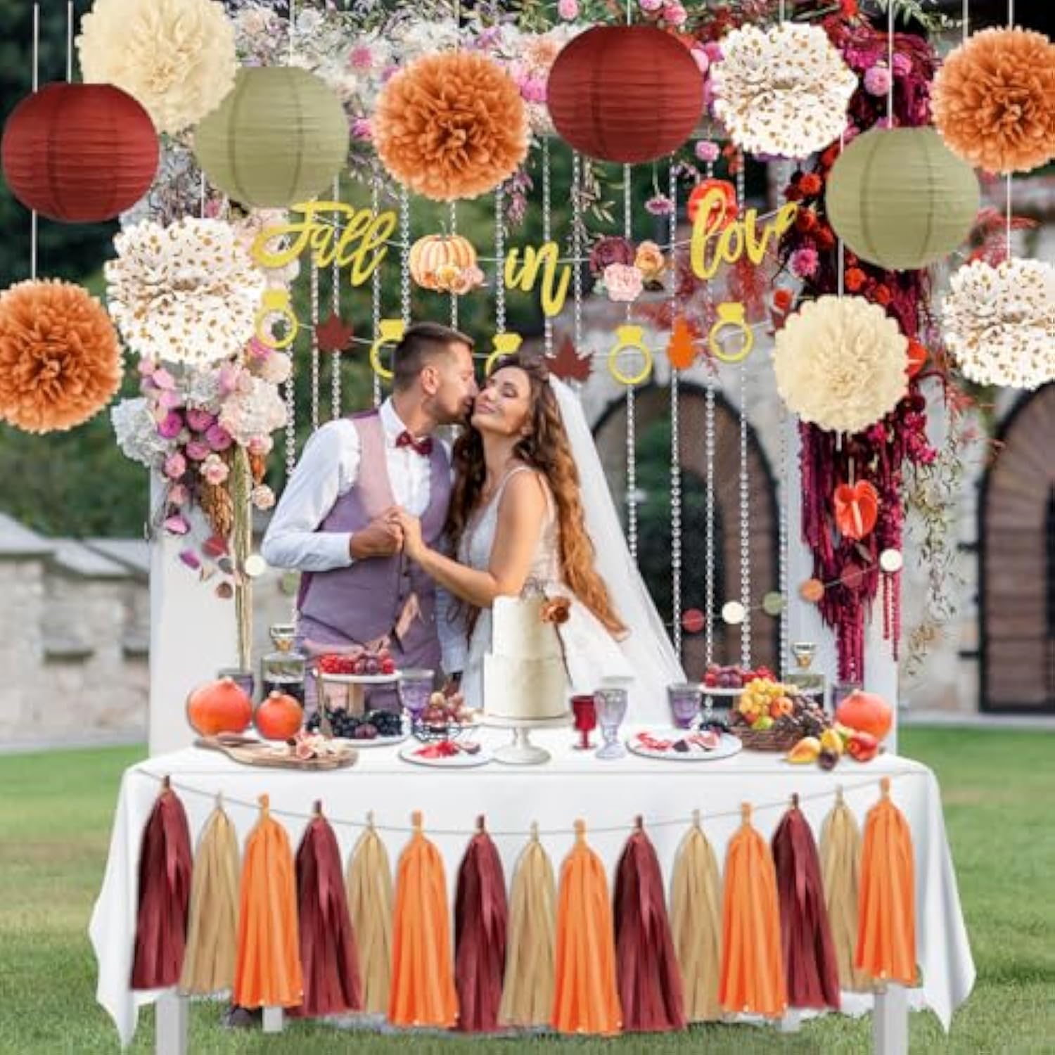 Fall In Love Bridal Shower Decorations Fall In Love Bachelorette Party Supplies For Fall Wedding Decor Bride To Be Thanksgving Decorations Engagement Party With Paper Pompoms Tassels And Lanterns