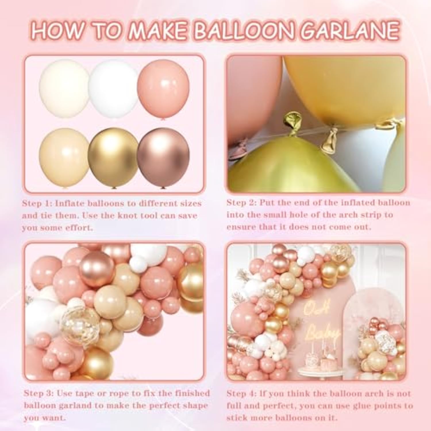139Pcs Blush Pink & Rose Gold Balloon Arch Kit for Baby Shower, Wedding  Parties