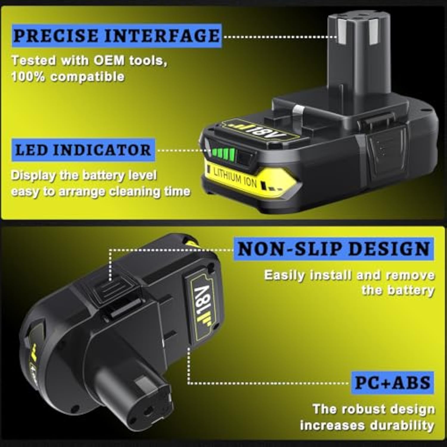 4.0Ah Battery Replacement For Ryobi 18V Battery P102 P103 P104 P105 P107 18Volt One+ Lithium Batteries (2Pack)