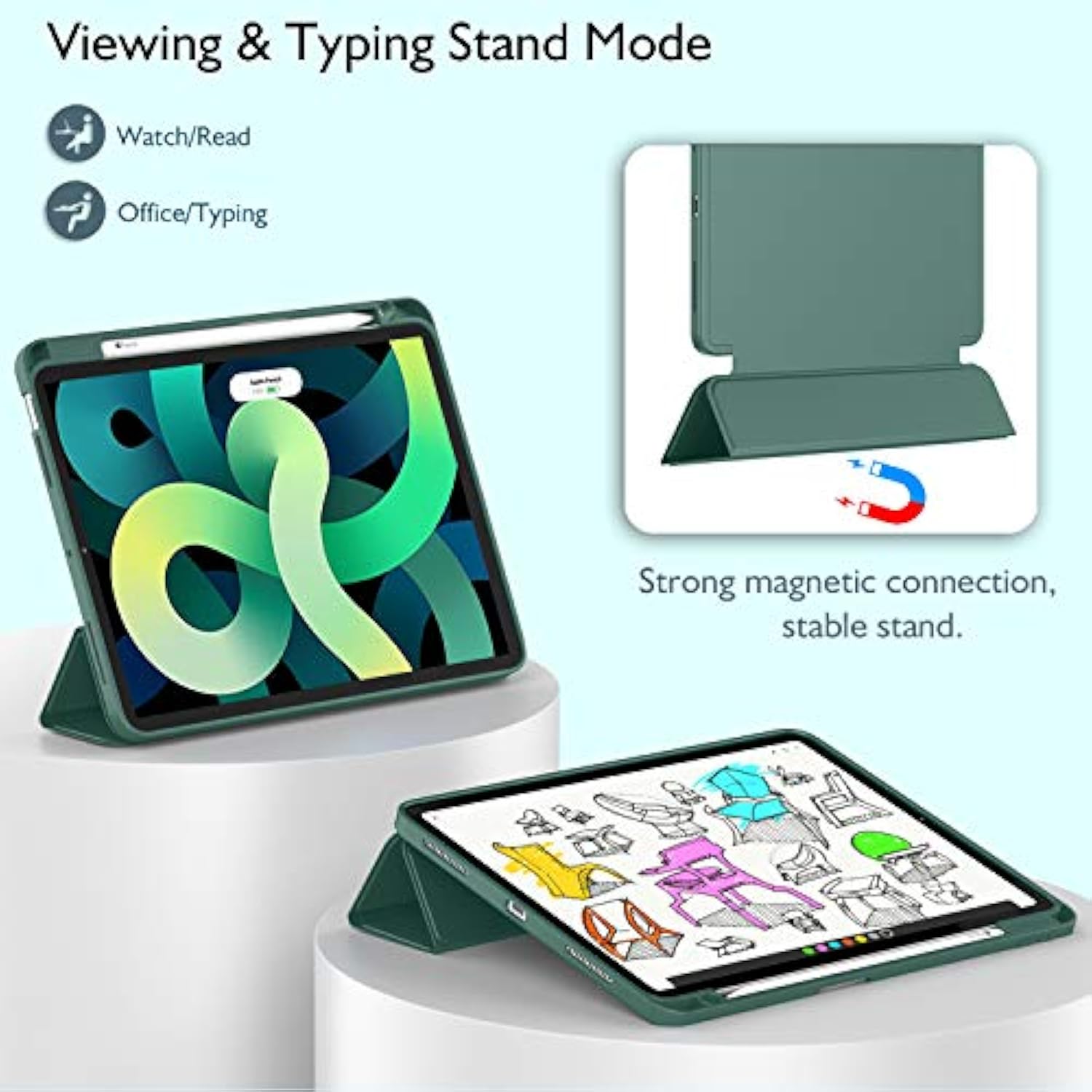 Air 11 Inch Case M3 2025 / M2 2024, Air Case 5Th Generation/4Th Generation 2022/2020 10.9 Inch [Support Touch Id And Auto Wake/Sleep](New Midnight Green)