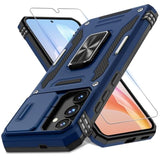 Case For Samsung Galaxy S25 6.2-Inch With Slide Camera Cover+Screen Protector (1 Pack), Rotated Ring Kickstand Military Grade Shockproof Protective Cover-Navy Blue