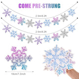 2 Pack Snowflake Garland Banner Blue Purple White Glitter for Party Decorations