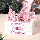 Christmas Table Decor Tiered Tray Centerpiece With Mini Pink Tree, Snowflake, Candy Cane Basket, Wooden Crate Set - I'M Dreaming Of A Pink Christmas Home Decorations Gifts For Women
