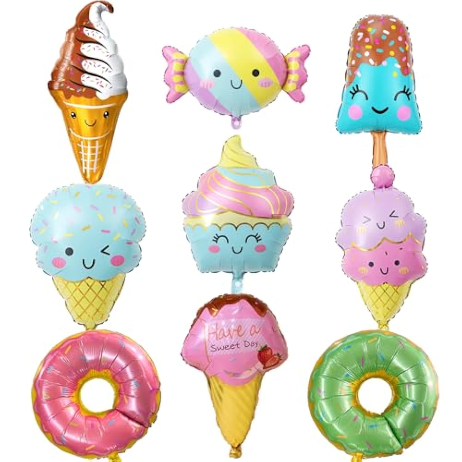 Ice Cream Balloons Donut Party - 9 Pcs Sweet Candy Pastel Foil Mylar Donut Balloons Arch Kit For Kids Baby Shower Grow Up Birthday Spring Decorations Supplies(30 Inch)