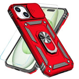 Compatible With Iphone 15 Plus Case With Hd Screen Protector & Slide Camera Cover & Rotated Ring Kickstand, [-Grade] Phone Case For Iphone 15 Plus (Red)