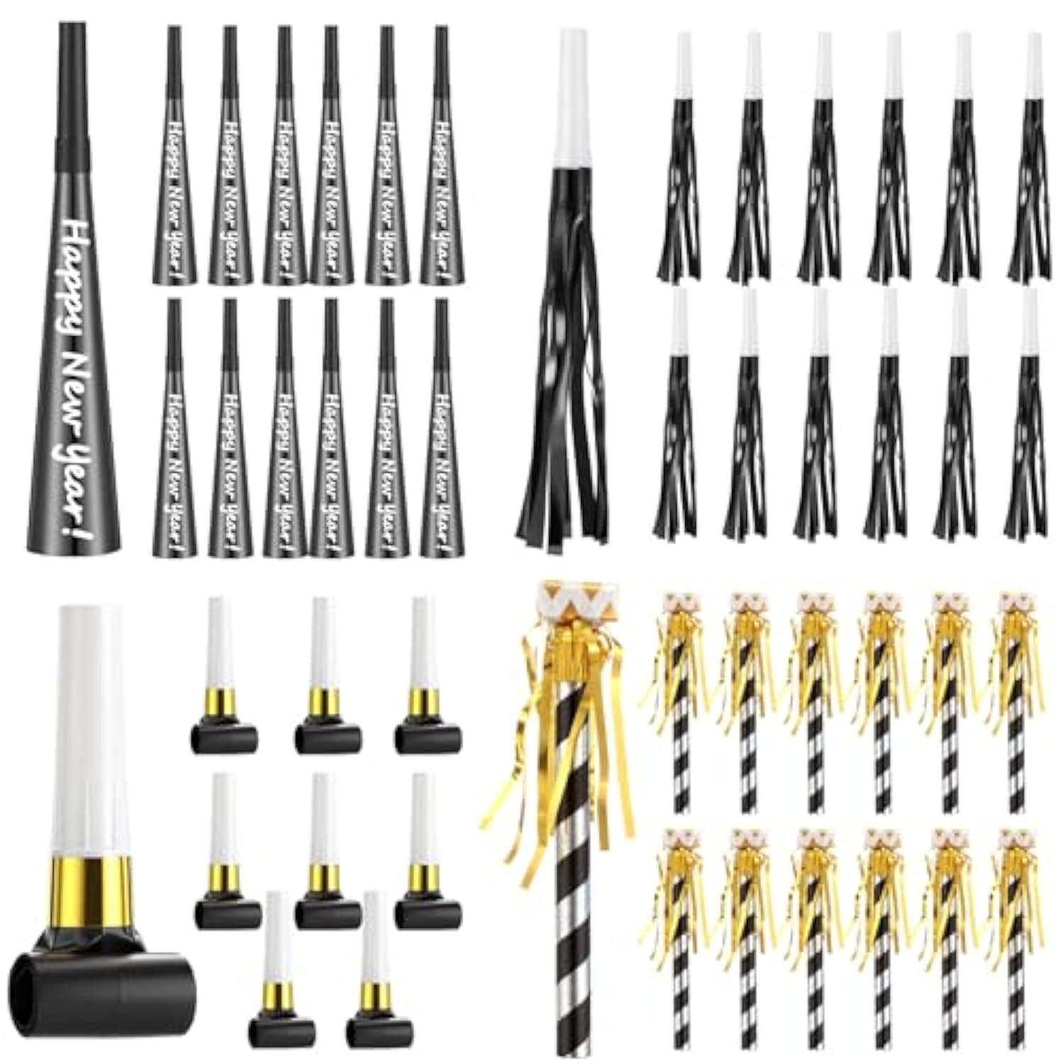 48-Pack New Year 2026 Noise Makers with Whistles and Horns for Parties