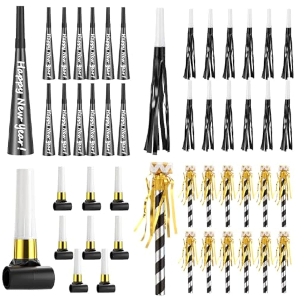 48-Pack New Year 2026 Noise Makers with Whistles and Horns for Parties