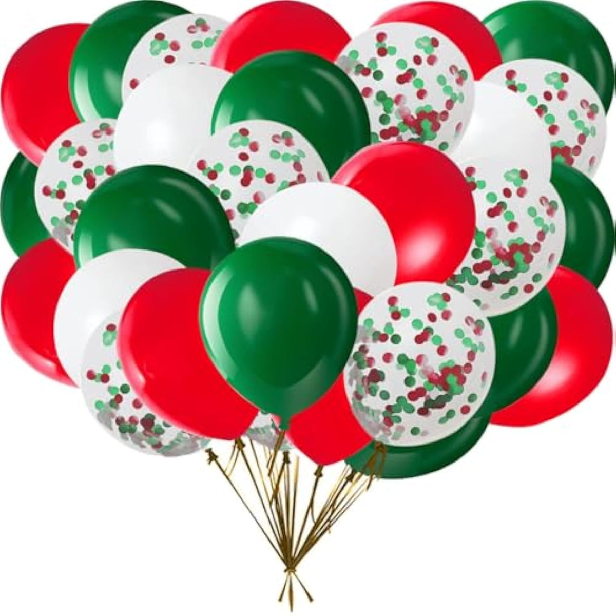 Red White Green 12Inch Balloons With Confetti Balloons For Wedding, Birthday, Baby Shower, Christmas, Family Parties Decoration(55Pcs)