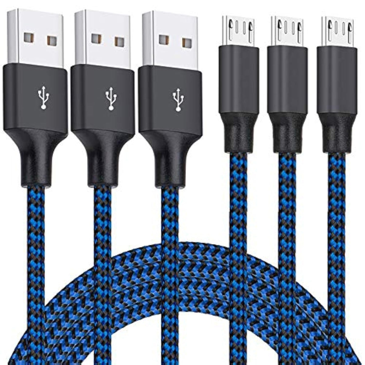 Micro Usb Cable, 3Pack 10Ft Android Charger Cable Long Nylon Braided Sync And Fast Charging Cord Compatible With Samsung Galaxy S7 S6 Edge, Android Smartphones, Tablets And More