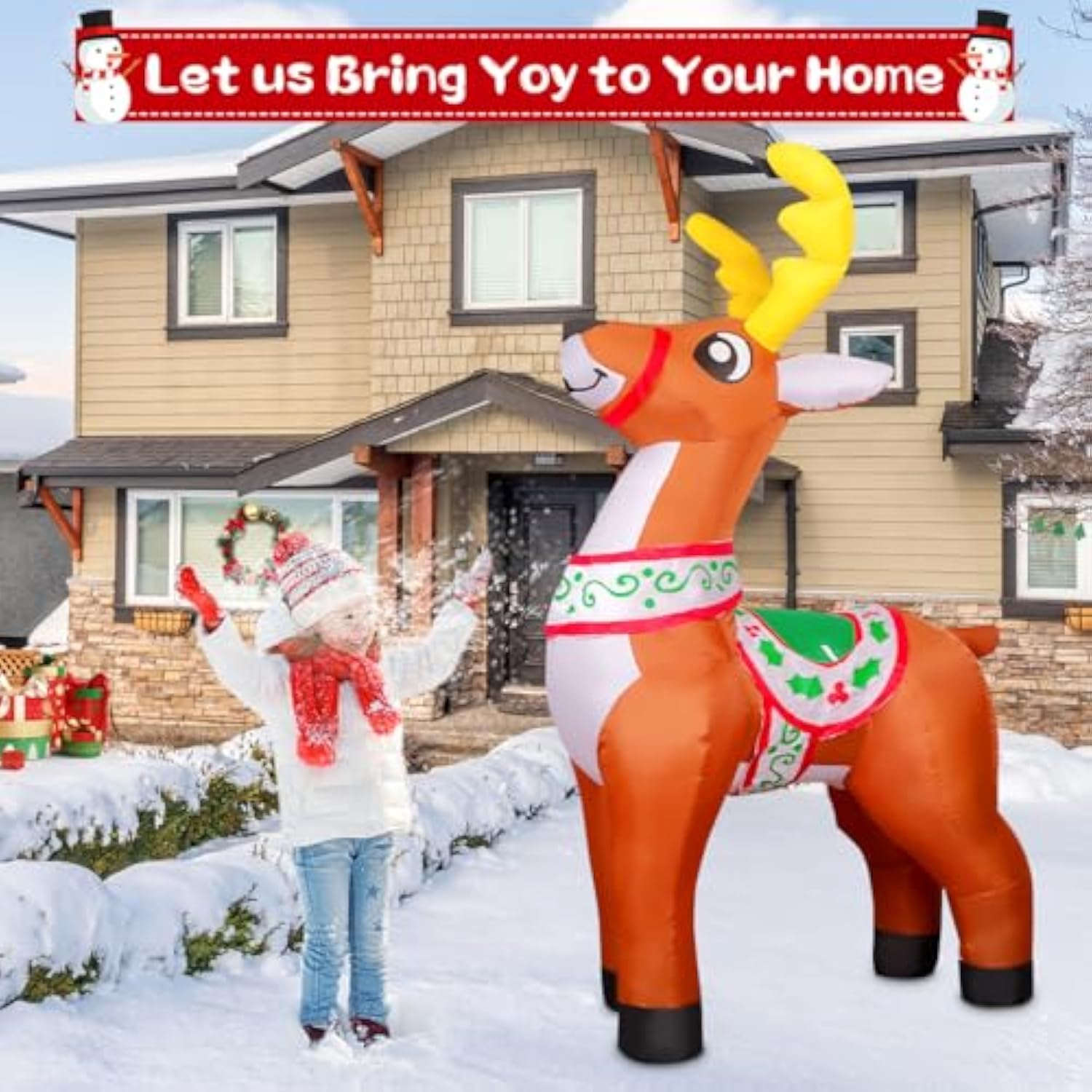 6 Ft Christmas Inflatables Reindeer Outdoor Decorations Blow Up Yard Cute Deer With Built-In Leds For Xmas Garden Lawn I