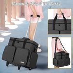 Rolling Scrapbook Tote On Wheels, Scrapbook Storage Bag With Detachable Trolley And Bottom Wooden Board, Rolling Craft Bag For Scrapbooking Supplies, Black