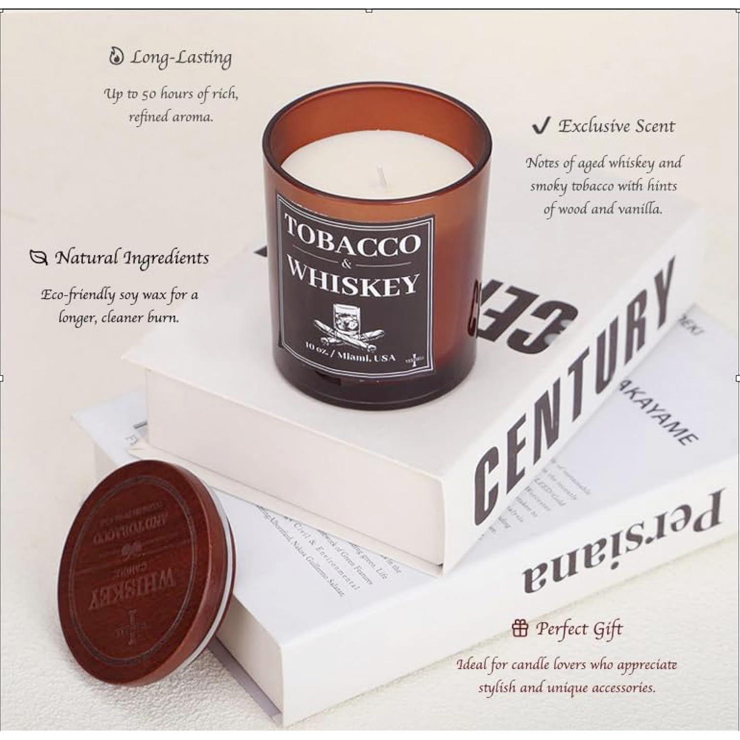 Whiskey Scented Candles For Women - Luxury Candle 100% Soy Wax - Women'S Gifts With Natural Soy Blend, Room Filling, No-Toxic, Gift Box And Includes Candle Snuffer, 10Oz 50 Hours Burn