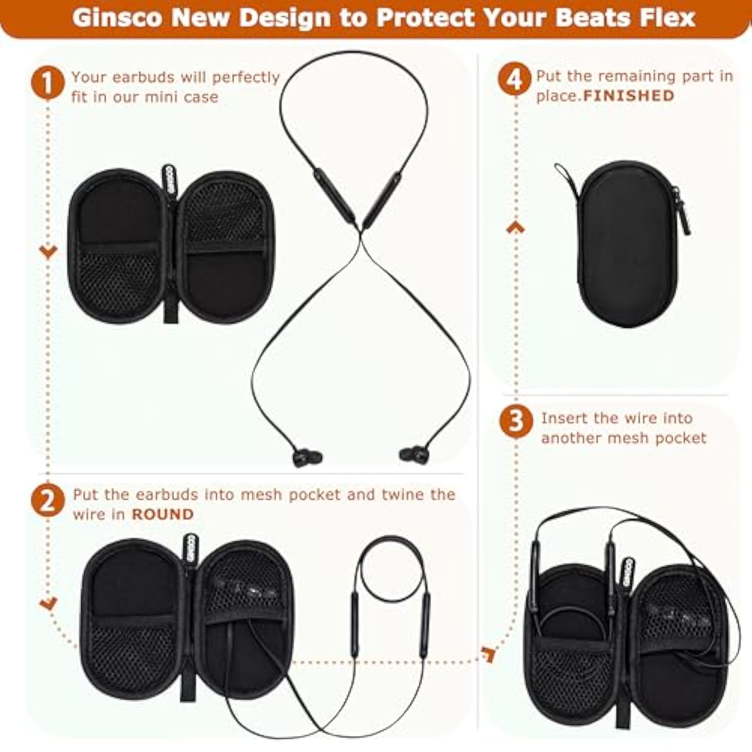 Mini-Portable Case For Beats Flex Wireless Earbuds With Built-In Microphone Earphones, For Apple Earpods Headphones Wired Ear Buds/Samsung Galaxy Wired Earbuds Hard Case For Earphones(Black)