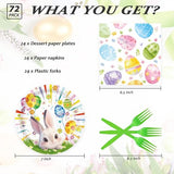 72Pcs Easter Paper Plates abd Napkins Set Disposable Bunny Dessert Plates